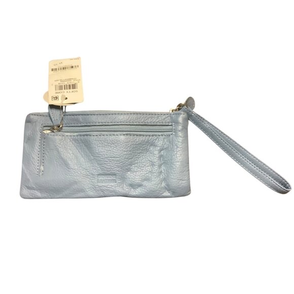 Giani Bernini Genuine Leather Chambray/Silver Wristlet Wallet Zip with Pocket - Picture 4 of 9